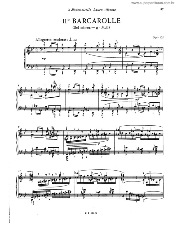 Partitura da música Barcarolle No. 11 in G minor