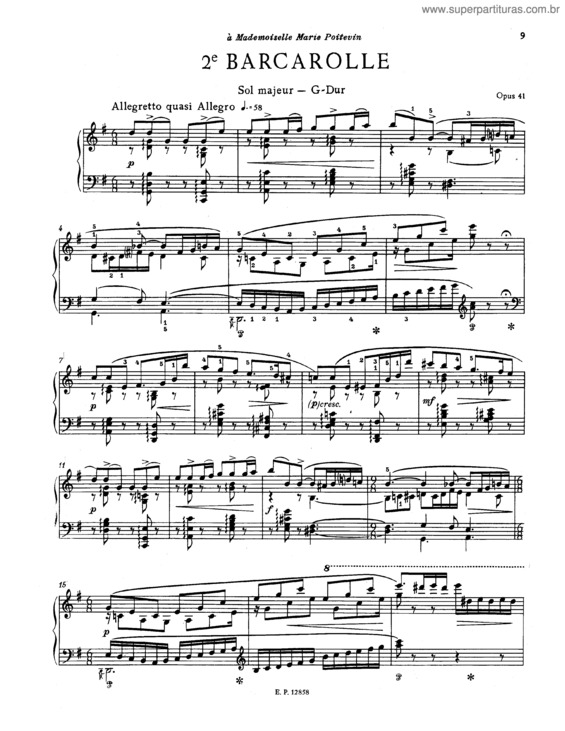 Partitura da música Barcarolle No. 2 in G