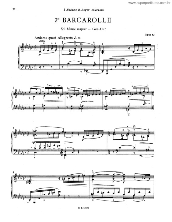 Partitura da música Barcarolle No. 3 in G flat