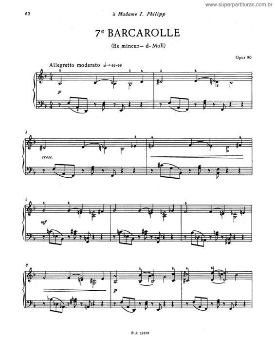 Partitura da música Barcarolle No. 7 in D minor