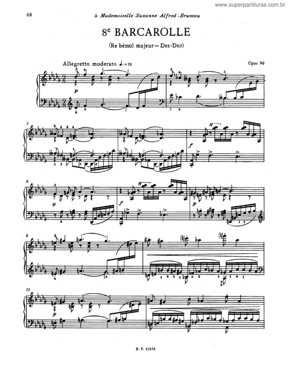 Partitura da música Barcarolle No. 8 in D flat