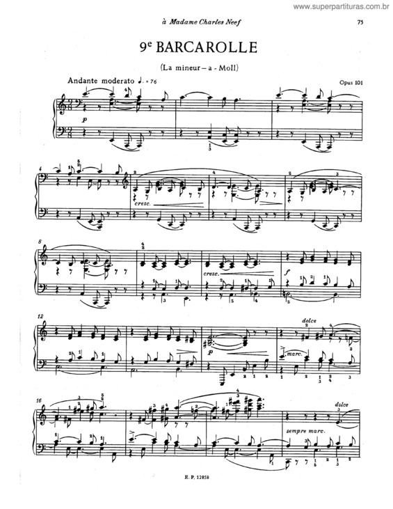 Partitura da música Barcarolle No. 9 in A minor