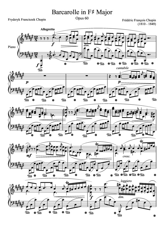 Partitura da música Barcarolle Opus 60 In F# Major