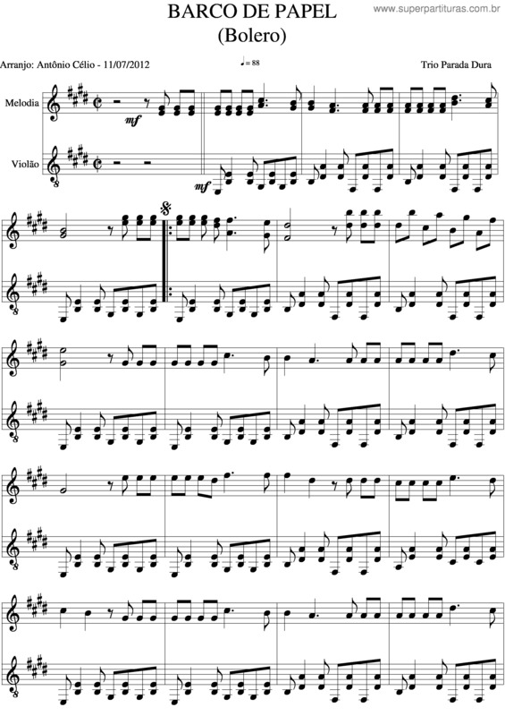 Partitura da música Barco De Papel v.2