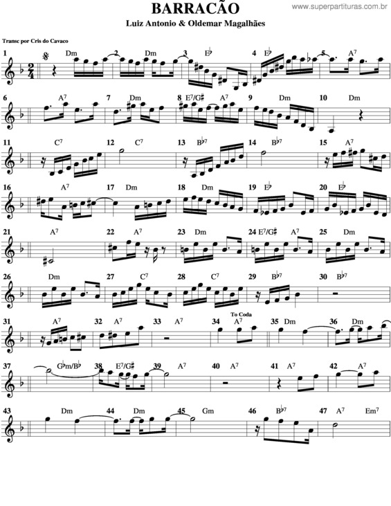 Partitura da música Barracão v.5