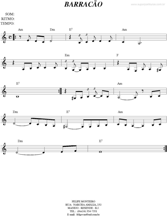 Partitura da música Barracão