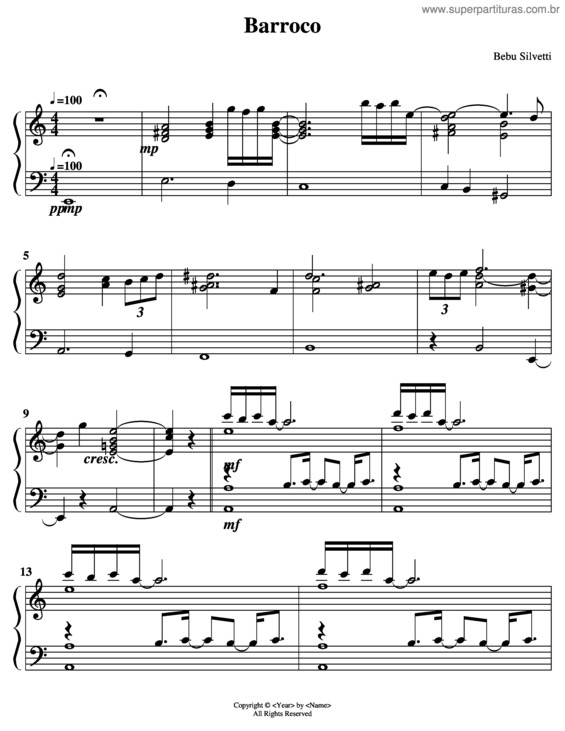 Partitura da música Barroco