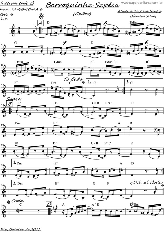 Partitura da música Barroquinha Sapéca