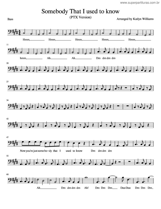 Partitura da música Bass Somebody That I Used To Know Ptx Version