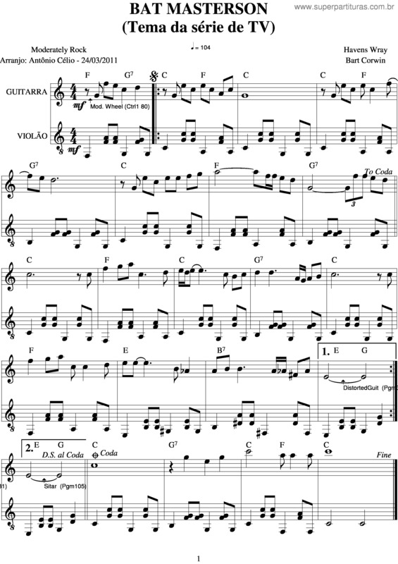 Partitura da música Bat Masterson