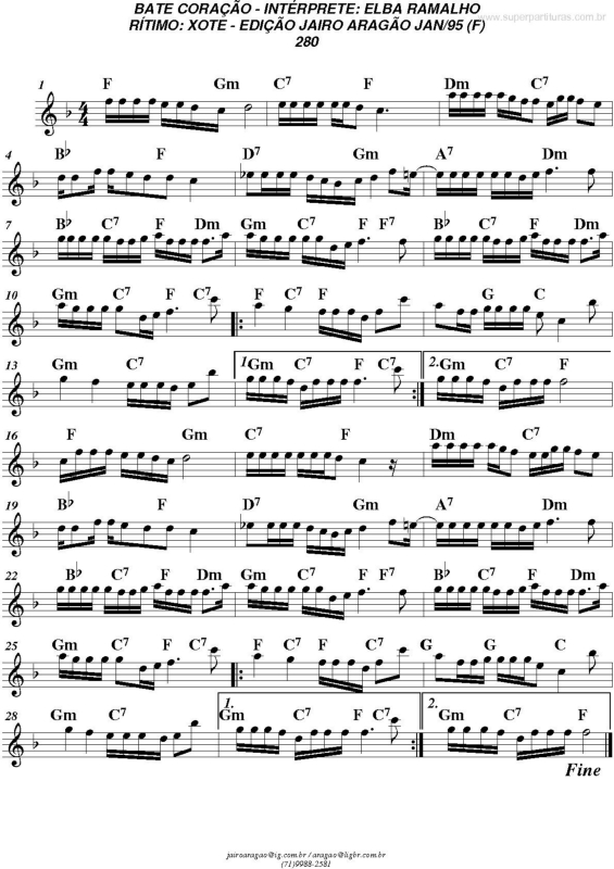 Partitura da música Bate Coração