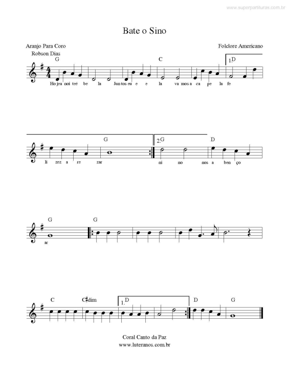 Partitura da música Bate o Sino