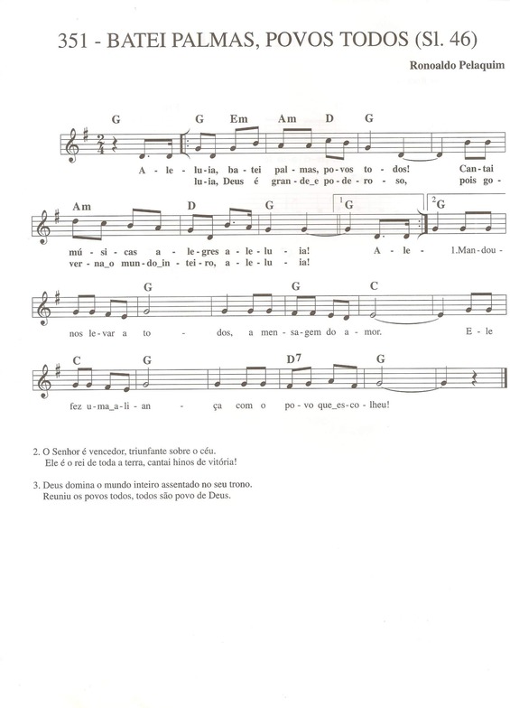 Partitura da música Batei Palmas Povos Todos