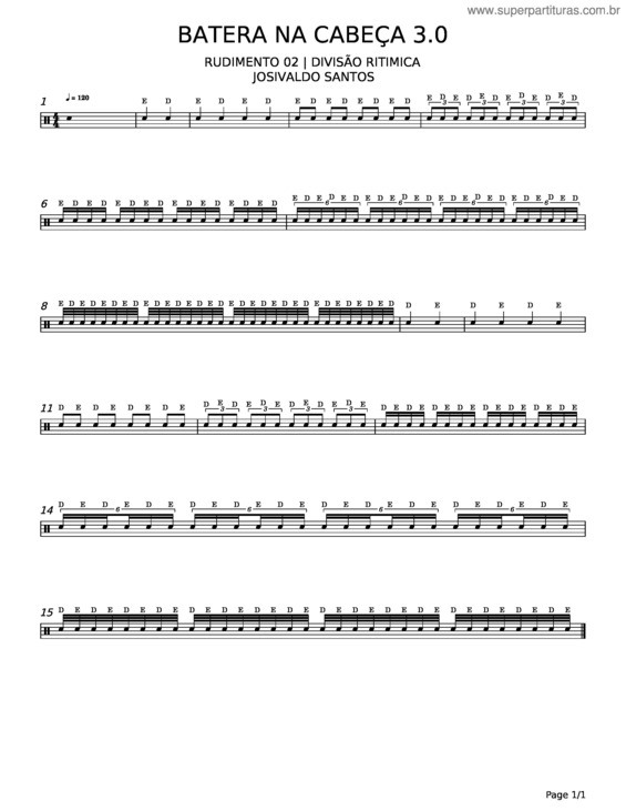 Partitura da música Batera Na Cabeça – Josivaldo Santos