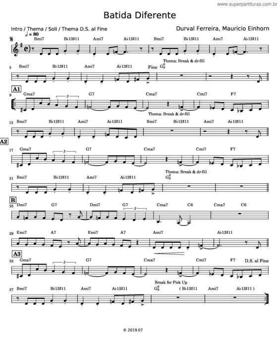 Partitura da música Batida Diferente – Durval Ferreira & Mauricio Einhorn