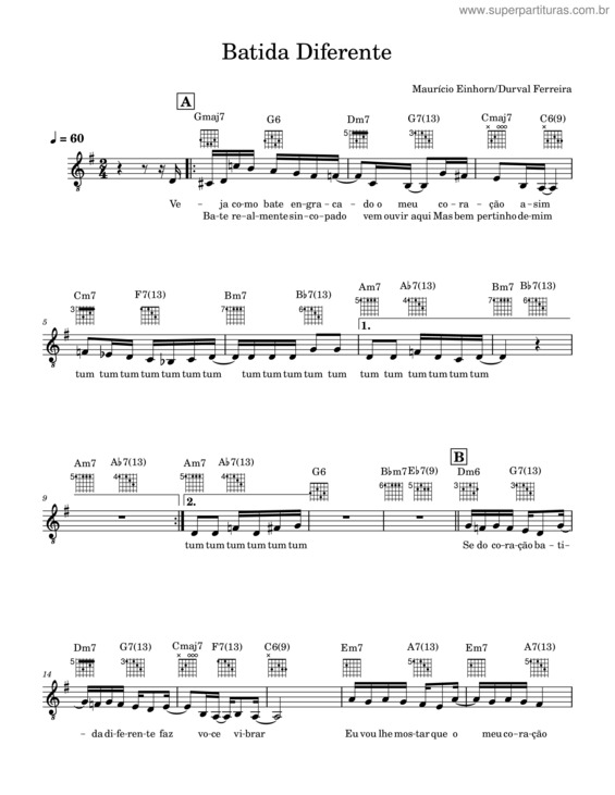Partitura da música Batida Diferente – Maurício Einhorn E Durval Ferreira – G