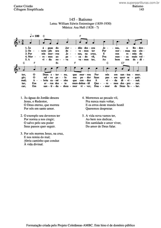 Partitura da música Batismo