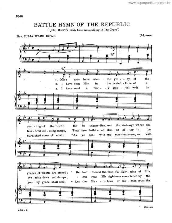 Partitura da música Battle Hymn of the Republic