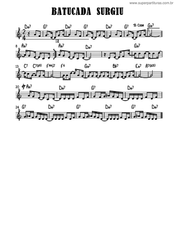 Partitura da música Batucada Surgiu v.3