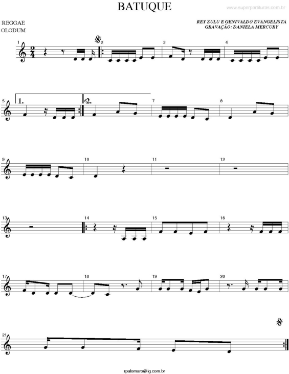 Partitura da música Batuque