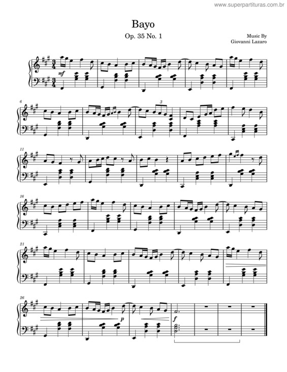 Partitura da música Bayu Op. 35 No. 1