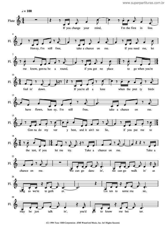 Partitura da música Bb –––  Abba Take A Chance On Me