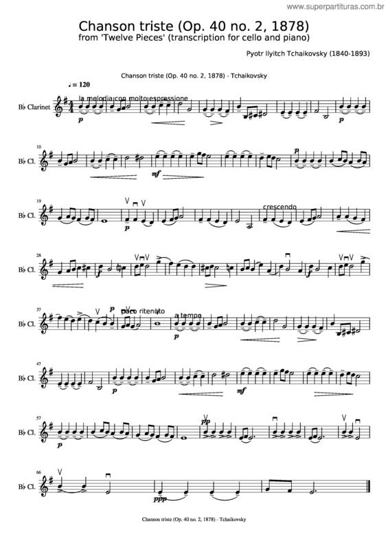Partitura da música Bb Tchaikovsky Chanson Triste Clarinet Alto Sax