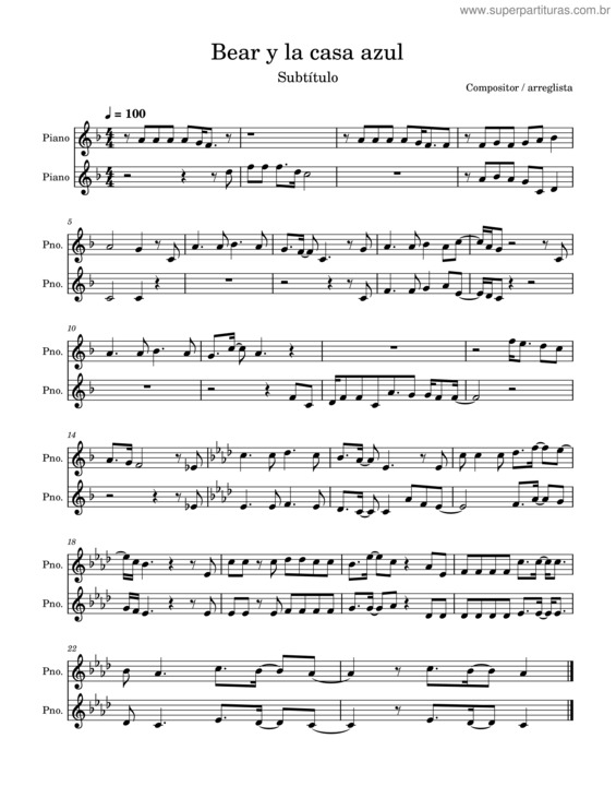 Partitura da música Bear Y La Casa Azul