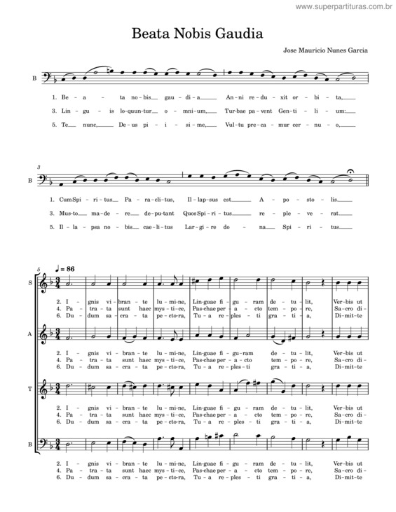Partitura da música Beata Nobis Gaudia