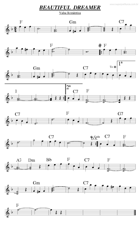 Partitura da música Beatiful Dreamer