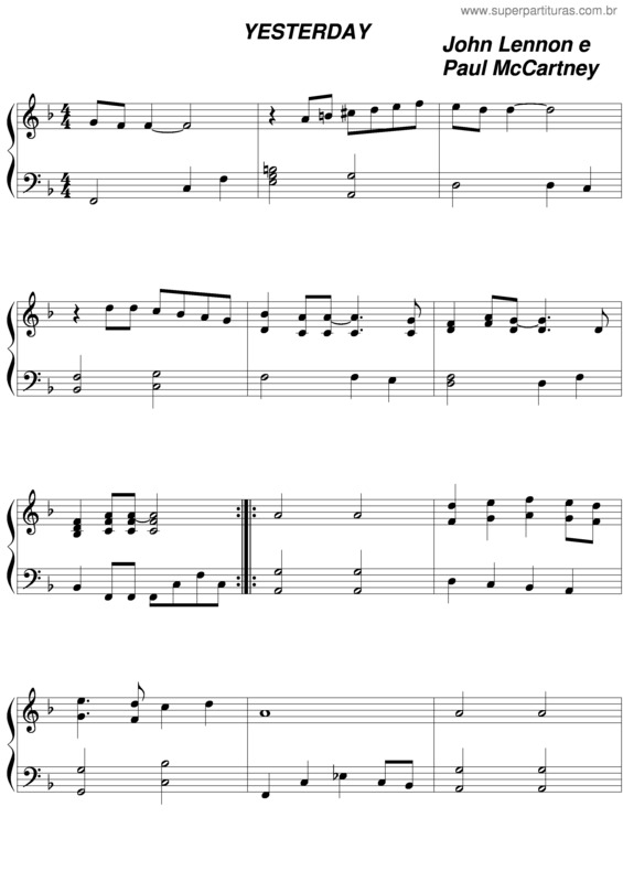 Partitura da música Beatles Yesterday