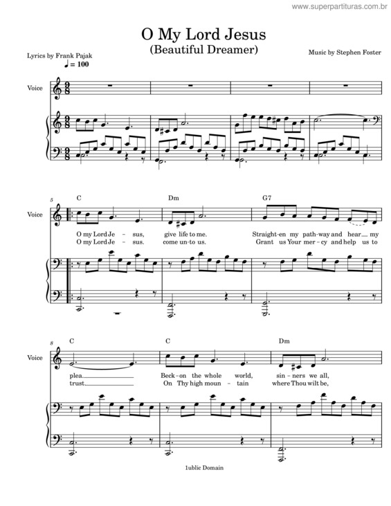 Partitura da música Beautiful Dreamer – Stephen Foster O My Lord Jesus–Beautiful Dreamer – New Lyrics