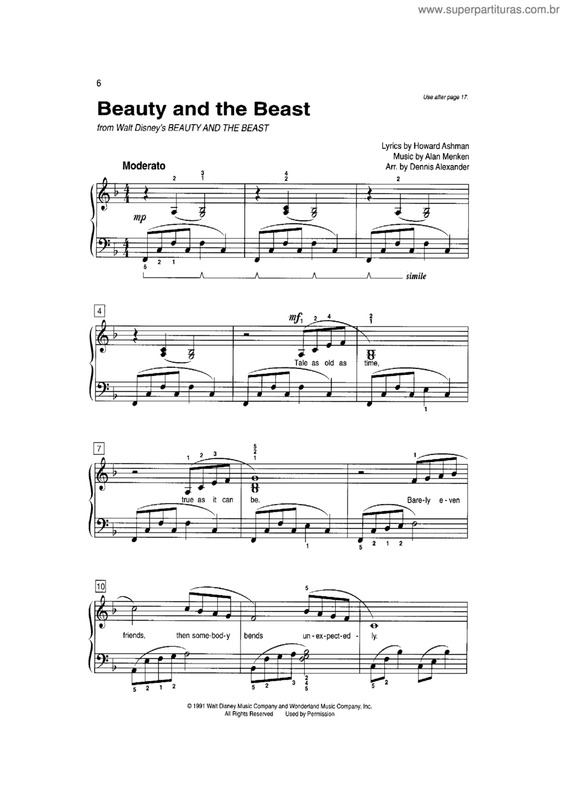 Partitura da música Beauty and the Beast (A Bela e a Fera) v.2