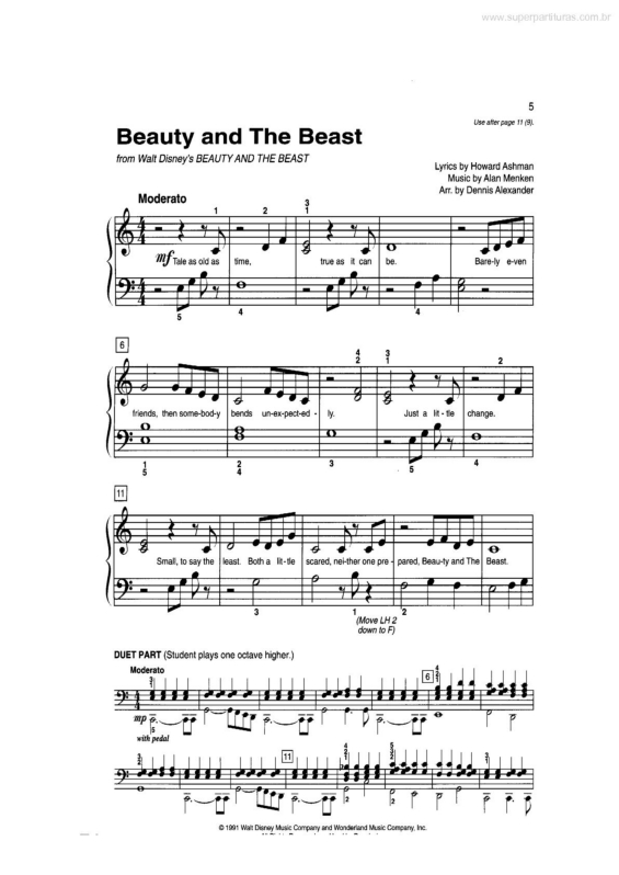 Partitura da música Beauty and the Beast (A Bela E A Fera)