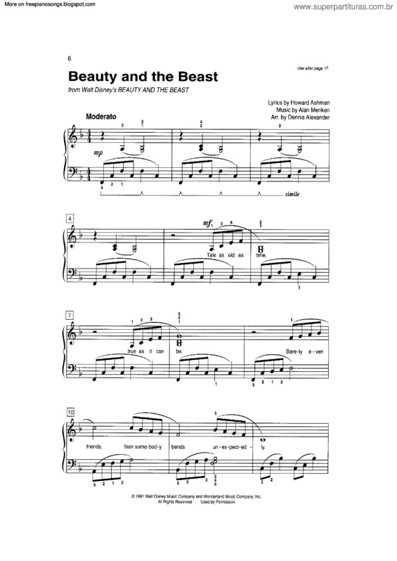 Partitura da música Beauty And The Beast (Main Theme)