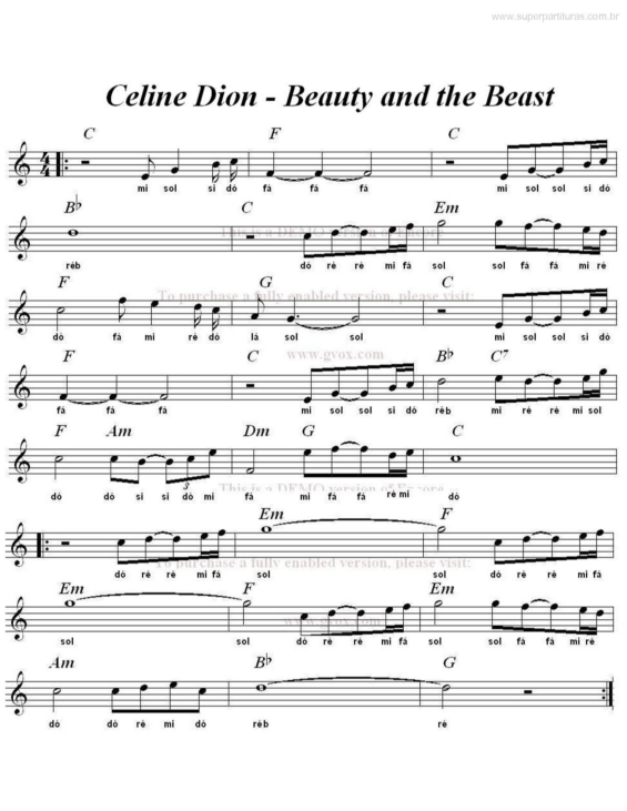 Partitura da música Beauty and the Beast