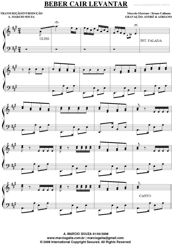 Partitura da música Beber, Cair, Levantar