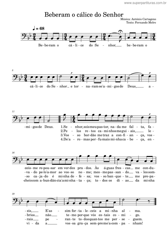 Partitura da música Beberam O Cálice Do Senhor – António Cartageno E Fernando Melro