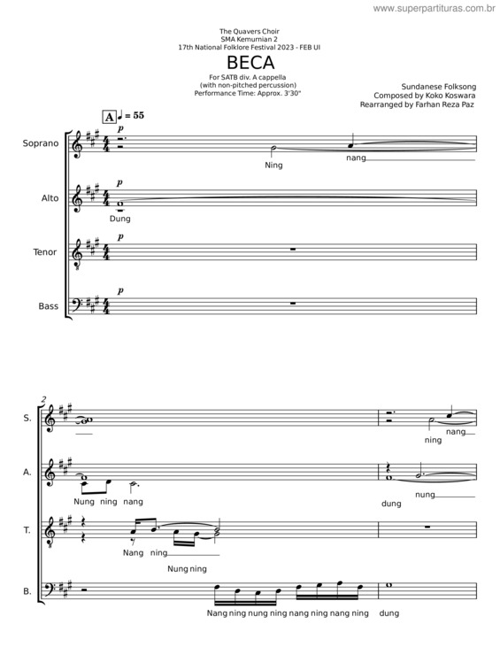Partitura da música Beca – Koko Koswara