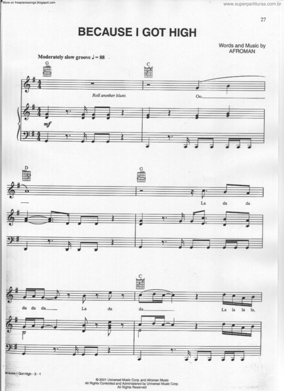 Partitura da música Because I Got High v.2