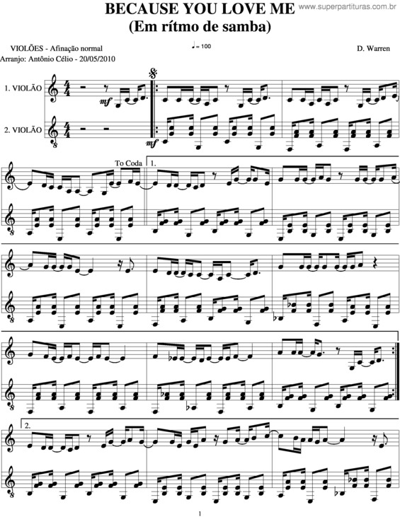 Partitura da música Because You Love Me v.2