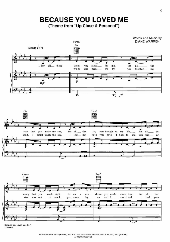 Partitura da música Because You Loved Me v.3