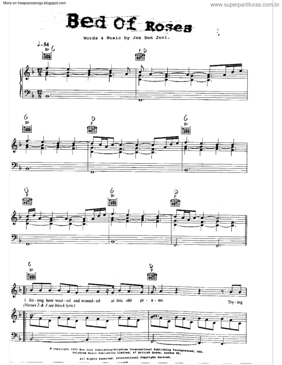 Partitura da música Bed Of Roses v.7