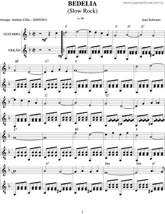 Partitura da música Bedelia