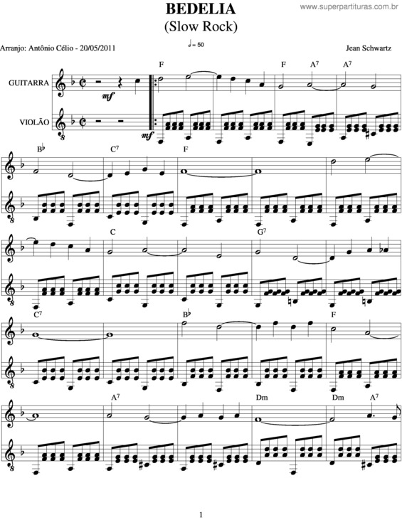 Partitura da música Bedelia