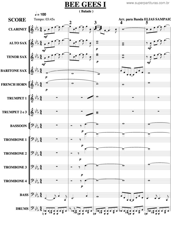 Partitura da música Beegees