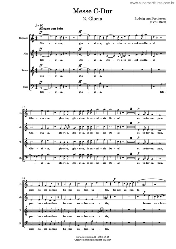 Partitura da música Beethoven Mass C Gloria Alto