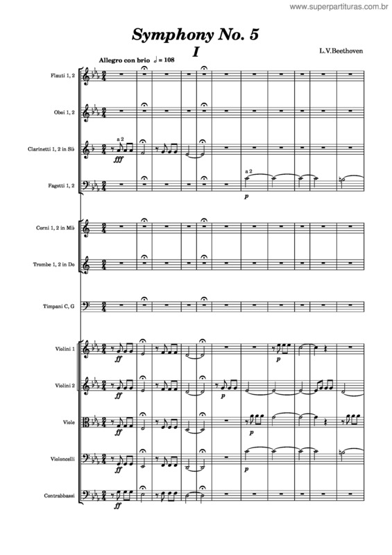 Partitura da música Beethoven Sinfonia No 5 I Tempo