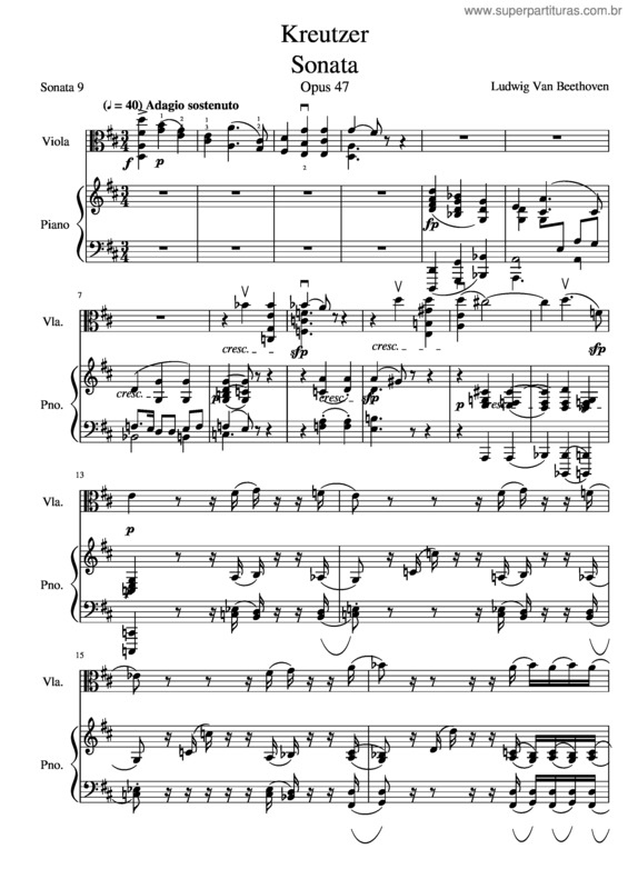 Partitura da música Beethoven Sonata No. 9 Kreutzer Sonata Arr Viola And Piano