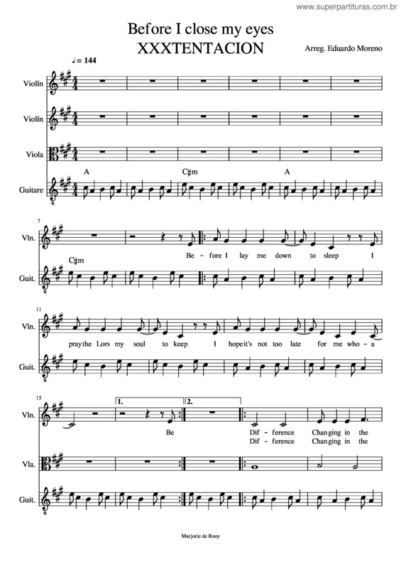 Partitura da música Before I Close My Eyes – Xxxtentacion